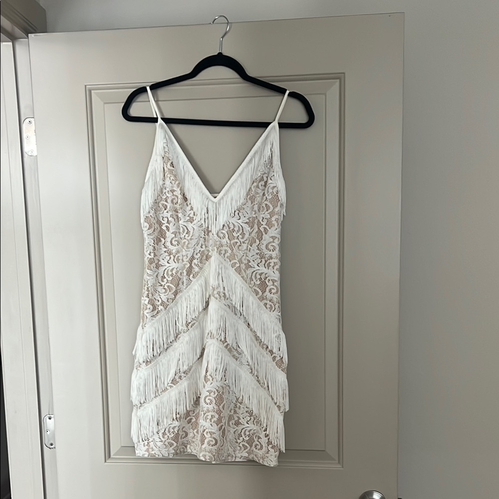 Pretty Little Thing White Lace Fringe Dress